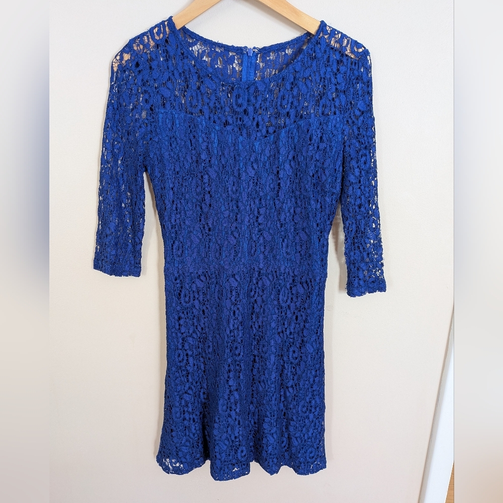 Brixon Ivy Blue Lace Dress 1/2 Sleeve - Small